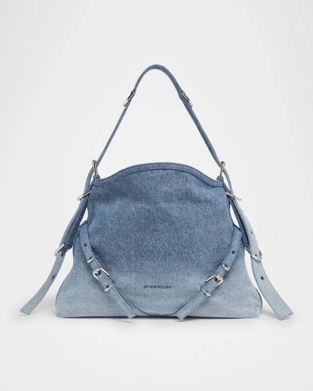 Voyou Medium Shoulder Bag in Faded Denim